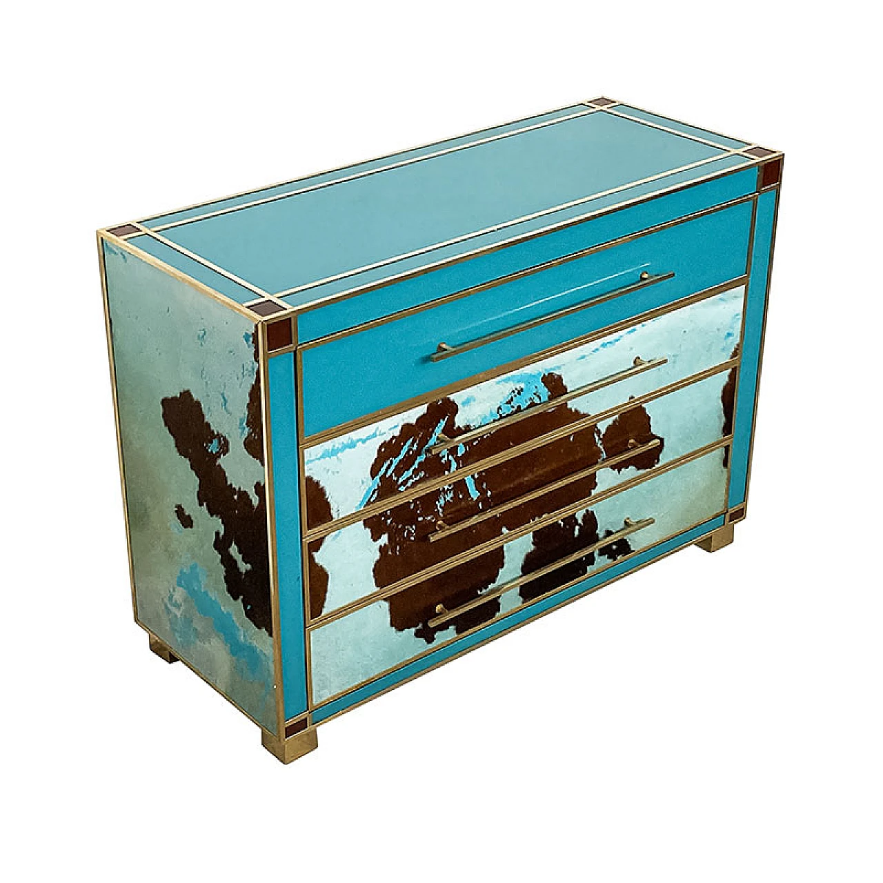 Dresser in light blue Murano glass and cowhide, 1980s 5