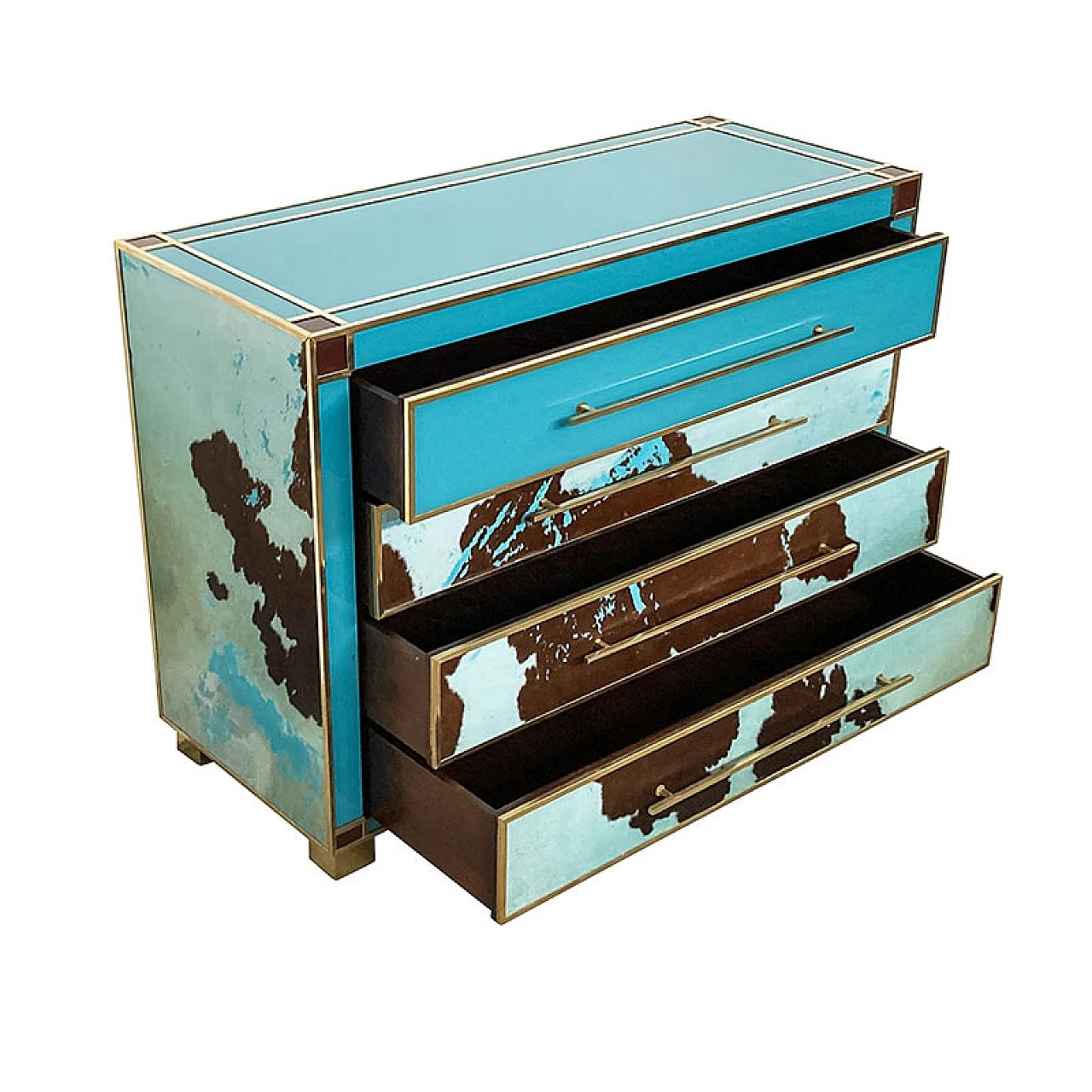 Dresser in light blue Murano glass and cowhide, 1980s 6