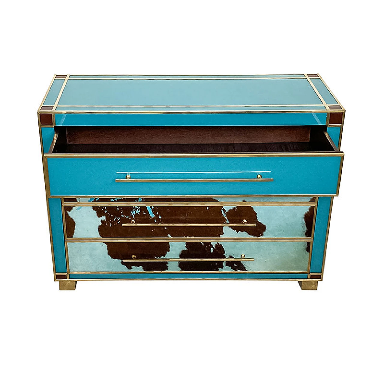 Dresser in light blue Murano glass and cowhide, 1980s 7