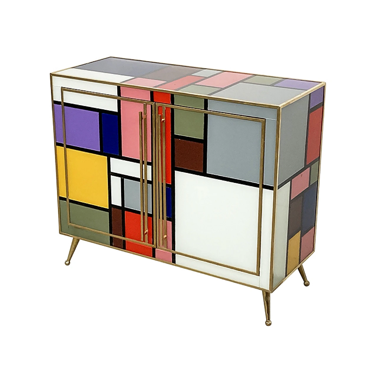 Multicolored Murano glass sideboard and brass details, 1980s 3