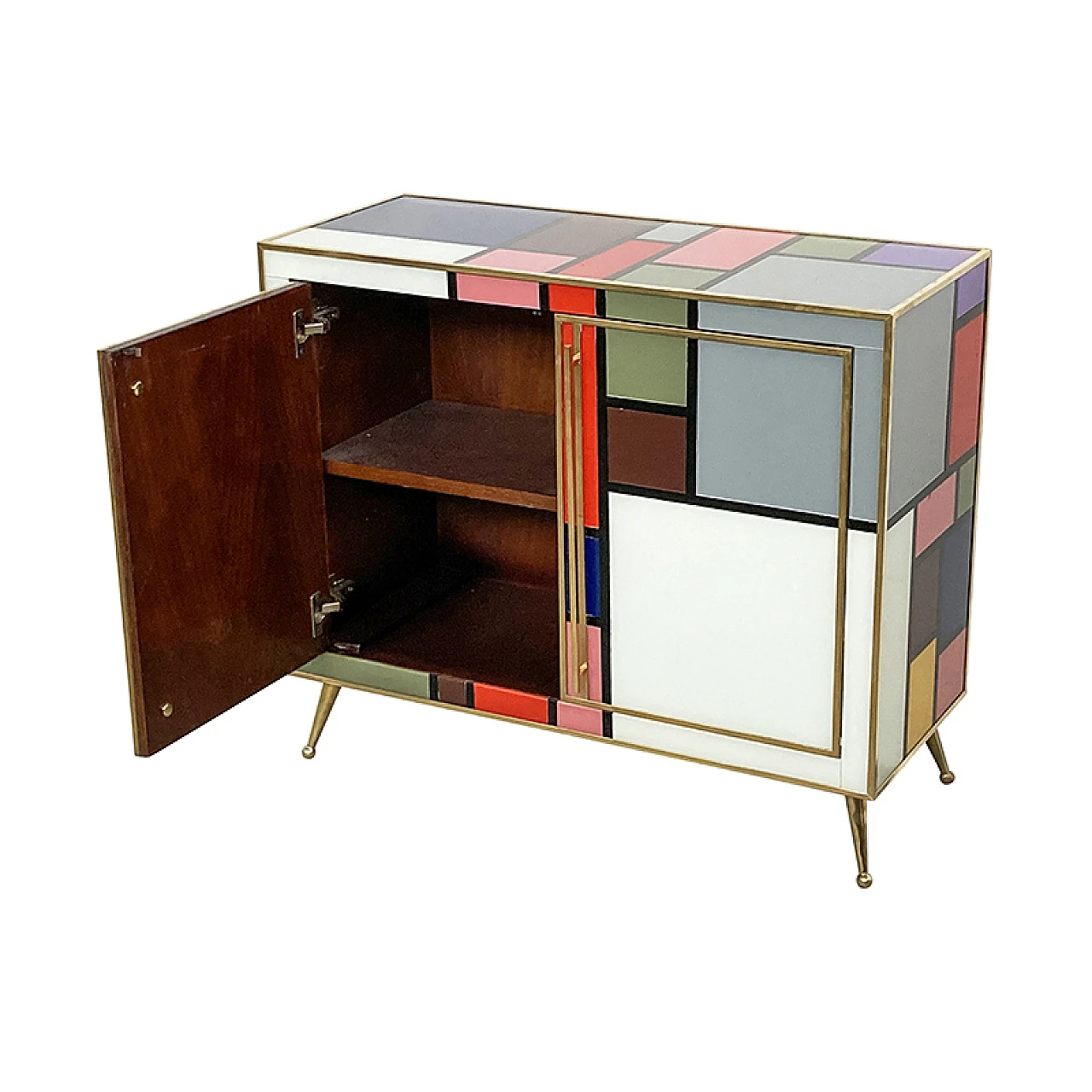 Multicolored Murano glass sideboard and brass details, 1980s 5