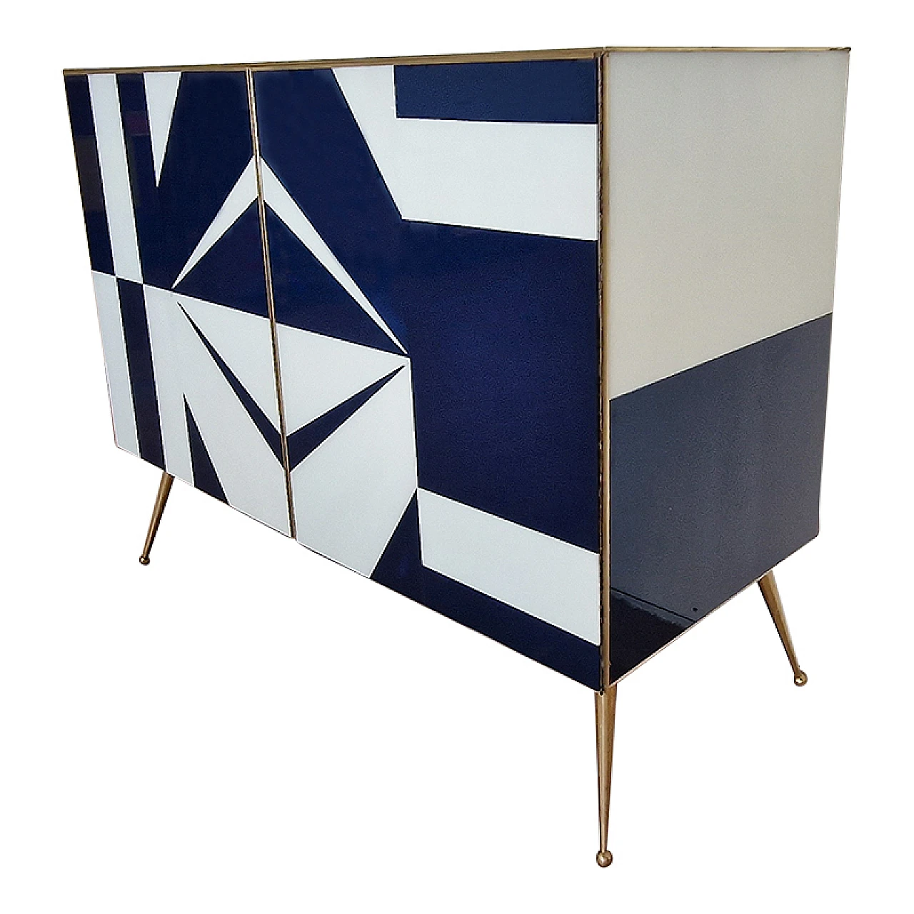 Wooden sideboard with blue and white glass doors, 1990s 5