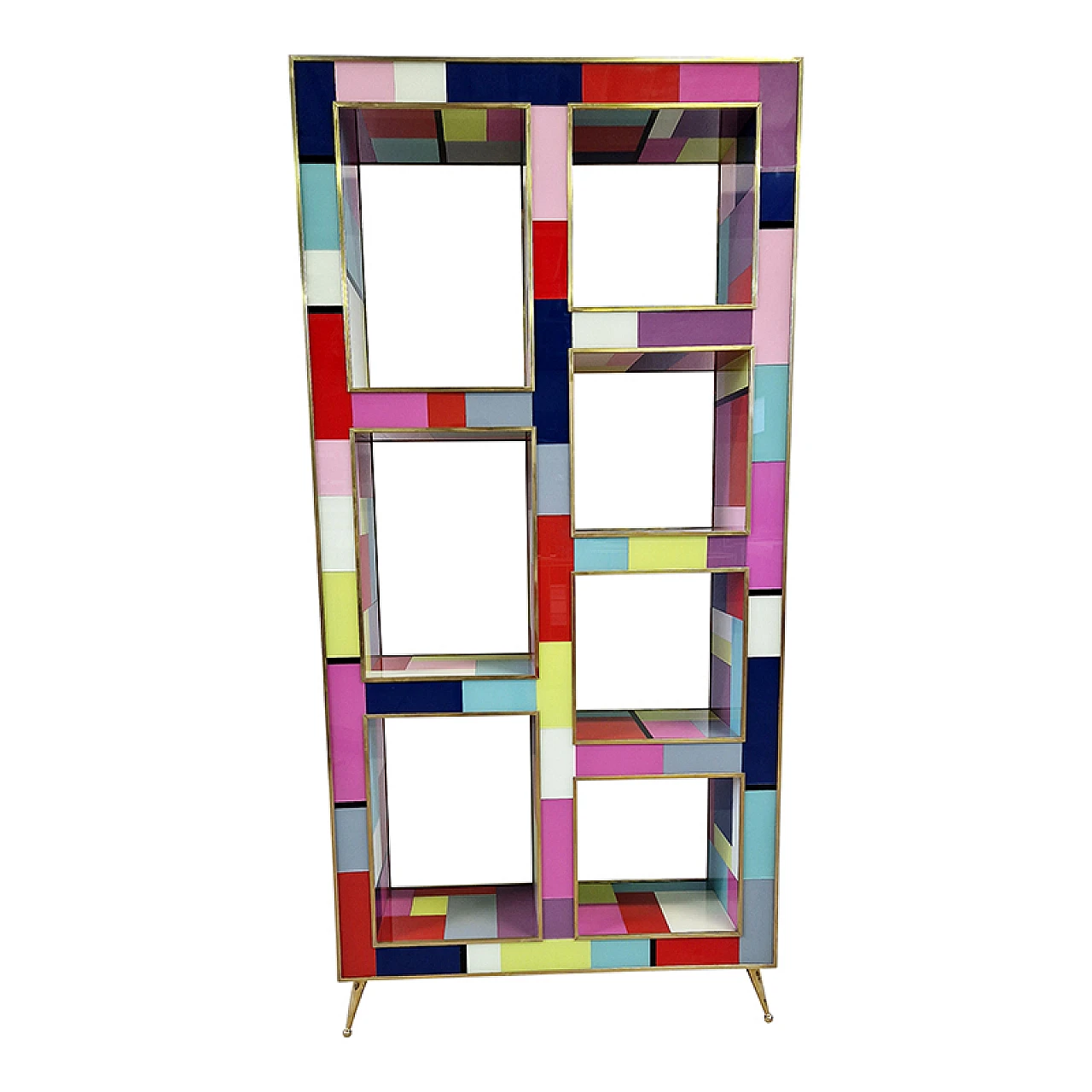 Multicolored Murano glass bookcase with brass details, 1980s 2