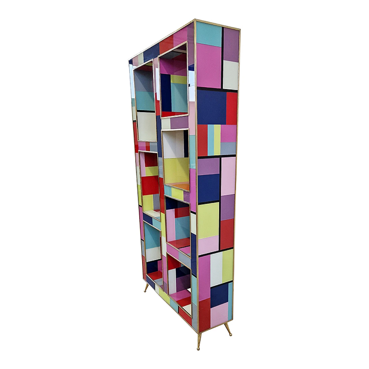 Multicolored Murano glass bookcase with brass details, 1980s 3