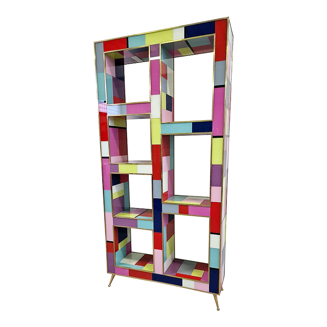 Multicolored Murano glass bookcase with brass details, 1980s 6