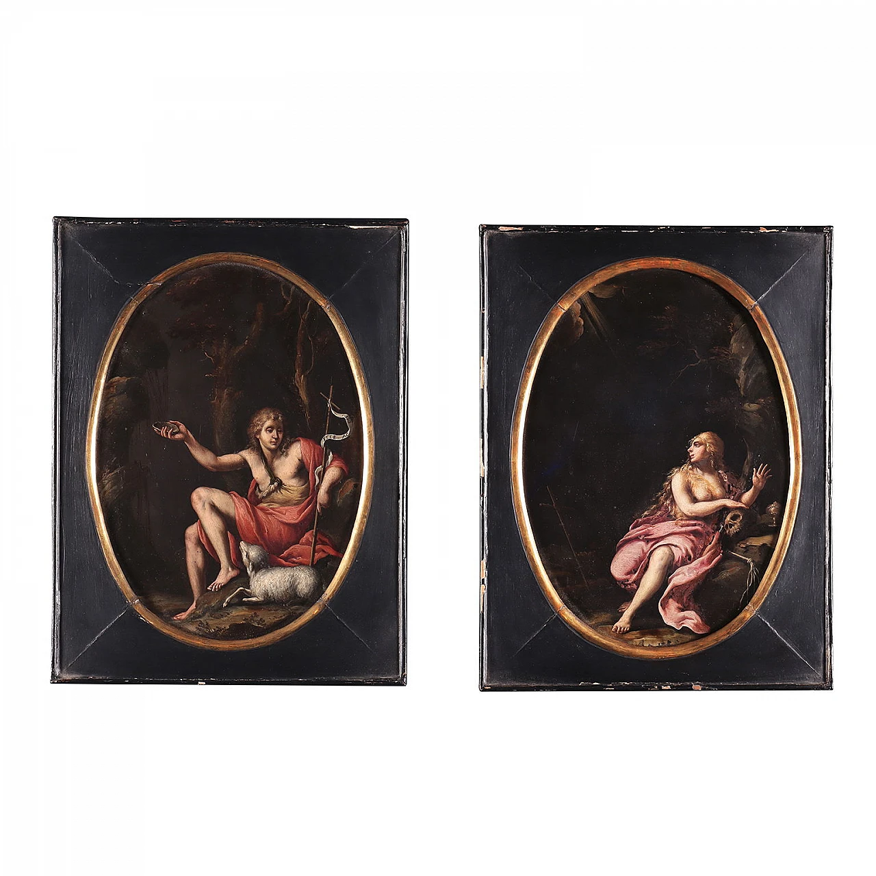 Pair of paintings, oil on slate, 17th century 1