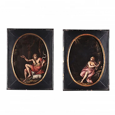 Pair of paintings, oil on slate, 17th century