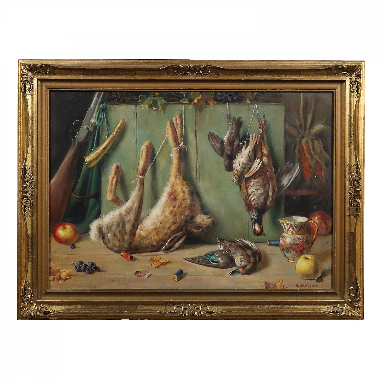 Alfio Paolo Graziani, Natura morta con cacciagione, oil on canvas 1