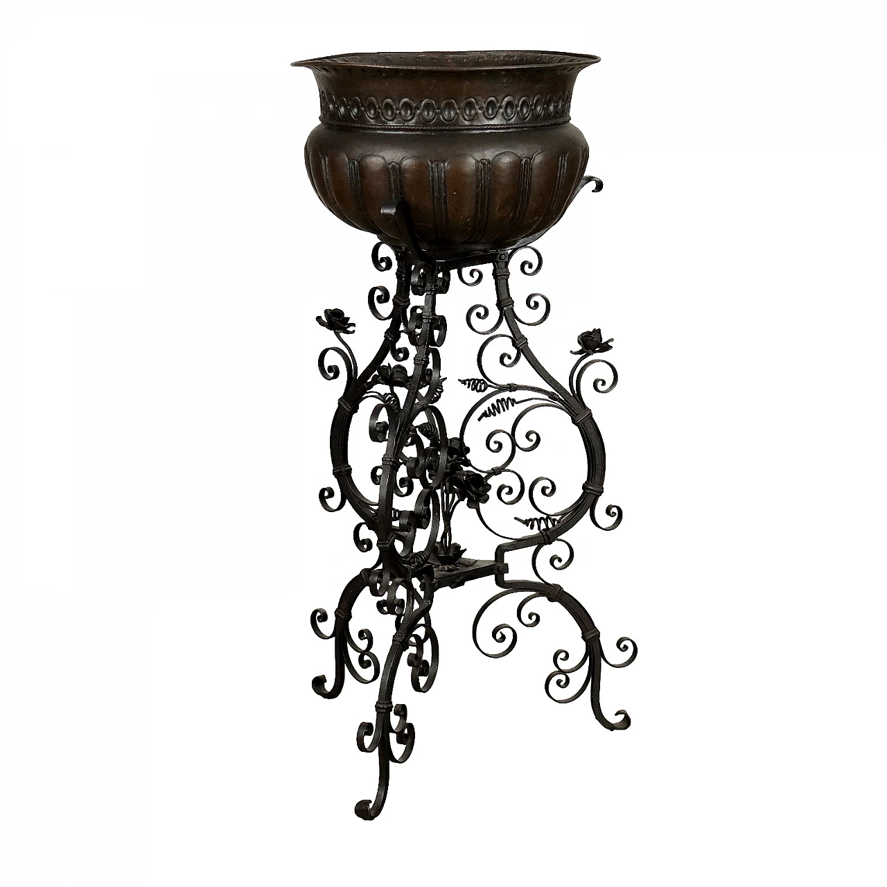 Art Nouveau wrought iron and embossed sheet metal planter, early 20th century 1