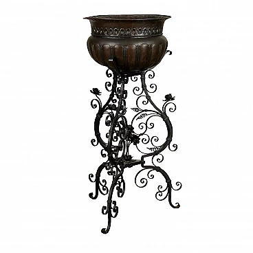 Art Nouveau wrought iron and embossed sheet metal planter, early 20th century
