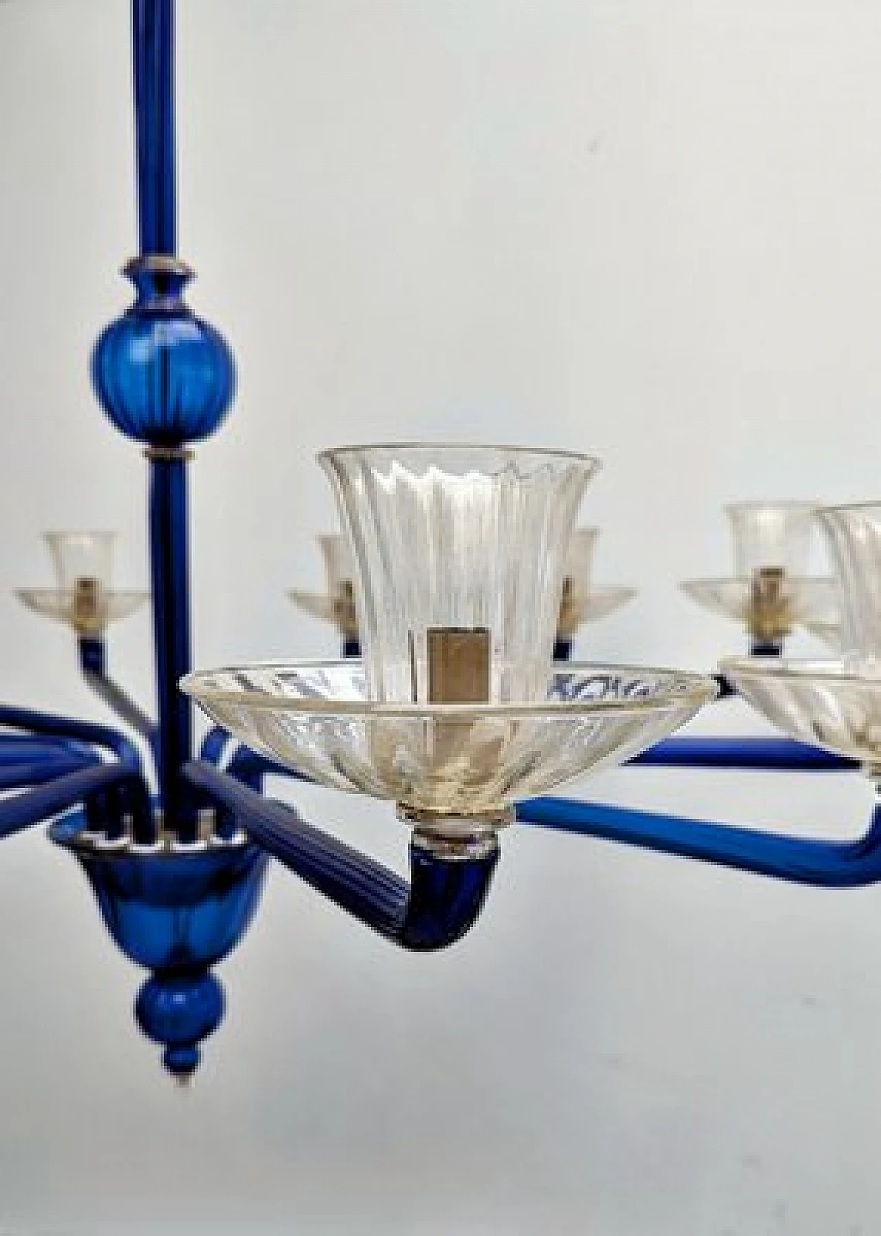 Lampadario a 12 luci in vetro di Murano blu di Venini, 1985 4