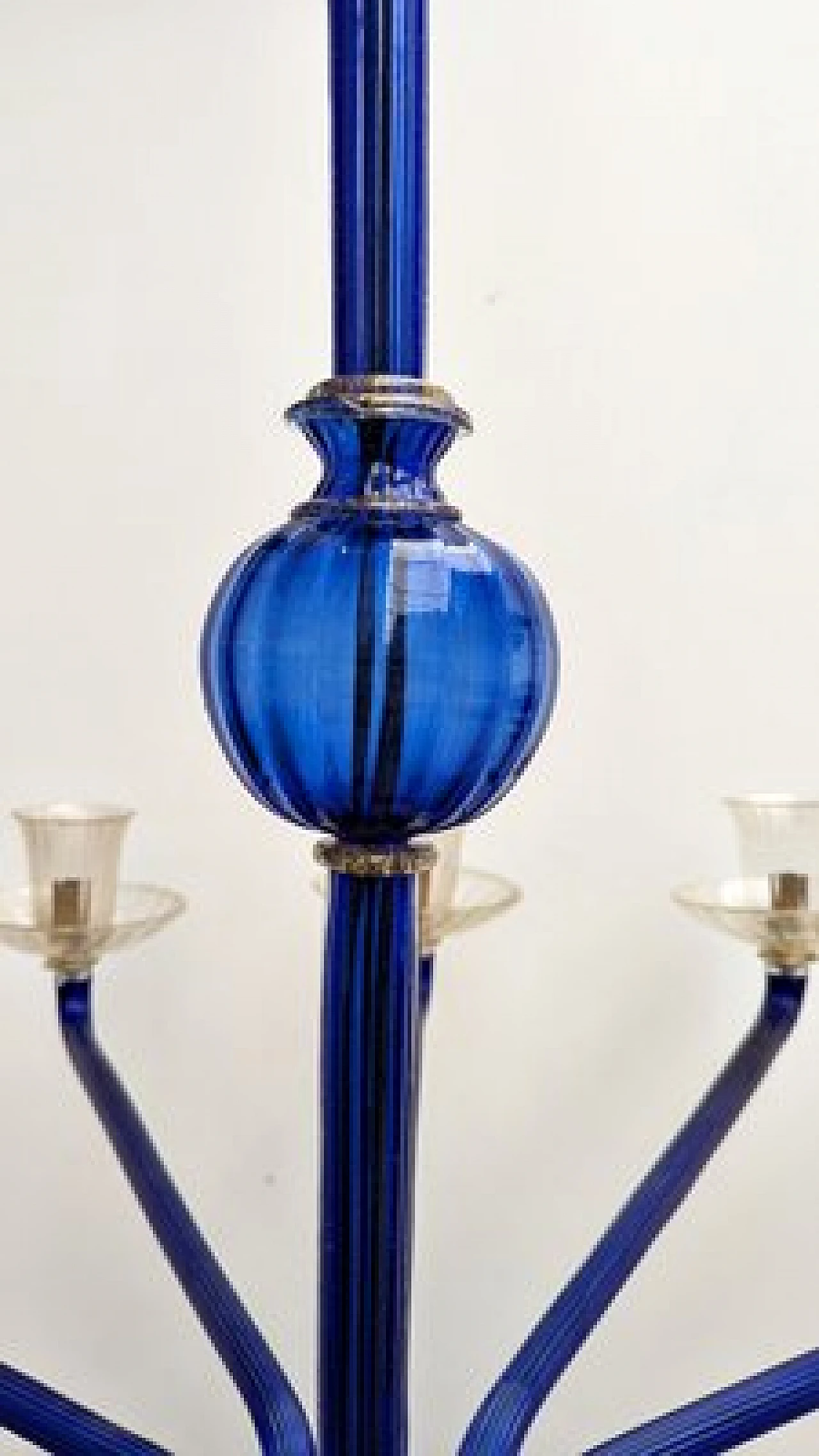 Lampadario a 12 luci in vetro di Murano blu di Venini, 1985 6