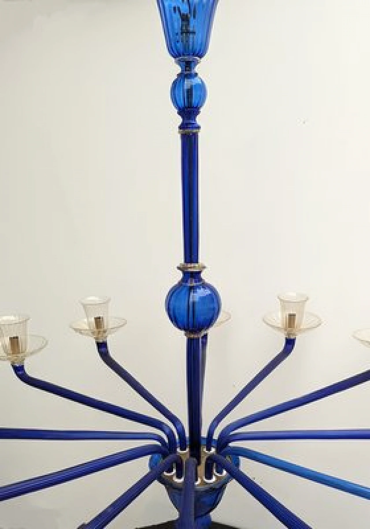 Lampadario a 12 luci in vetro di Murano blu di Venini, 1985 7