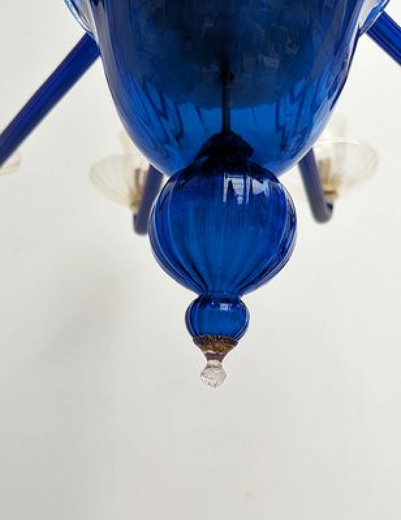 Lampadario a 12 luci in vetro di Murano blu di Venini, 1985 8