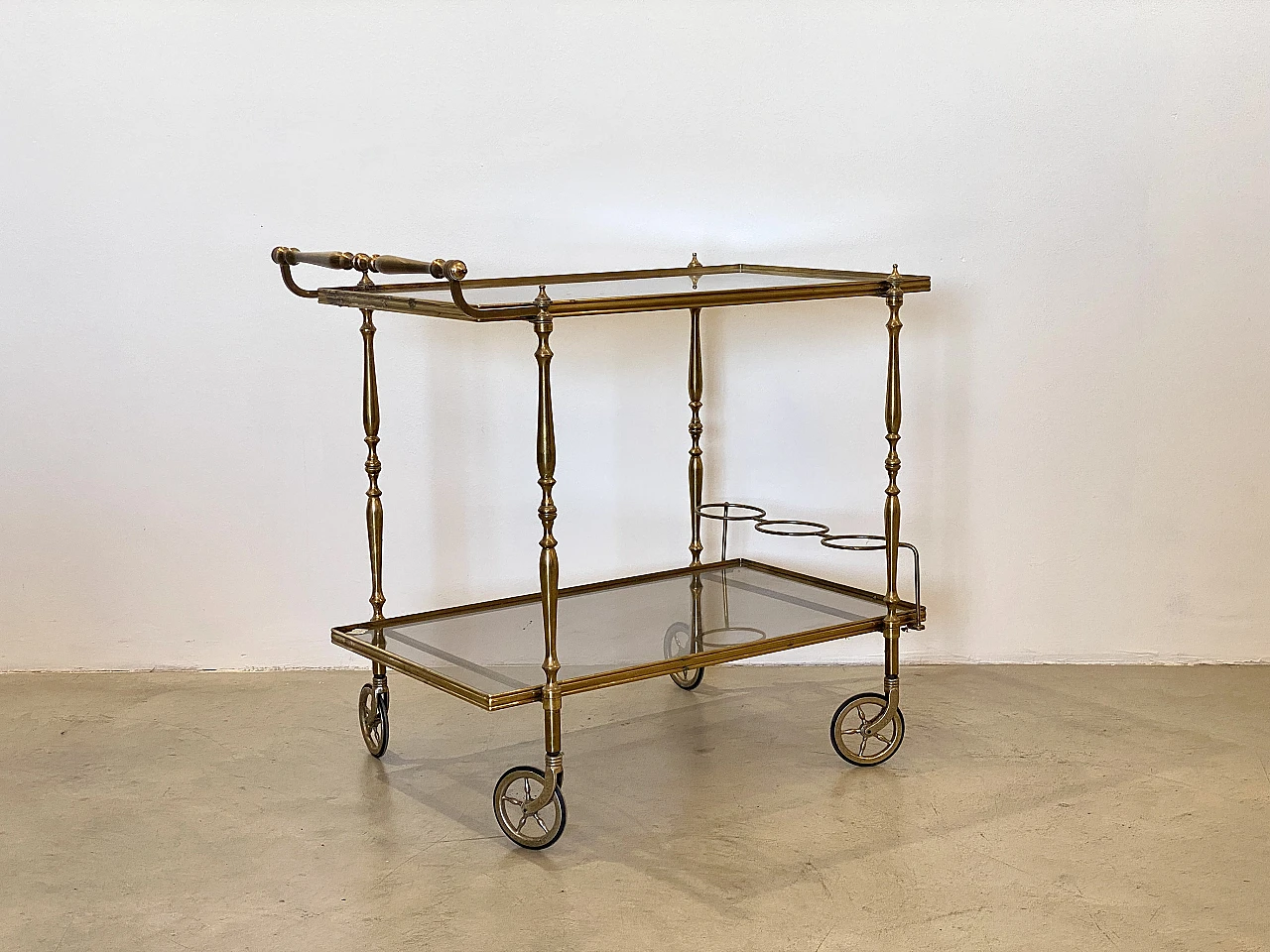 Brass and glass bar cart, 1960s 3