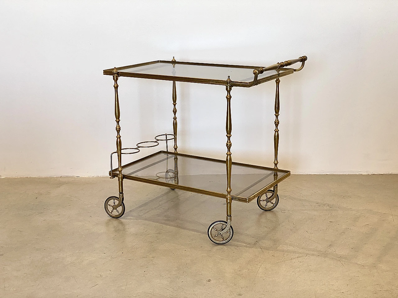 Brass and glass bar cart, 1960s 5
