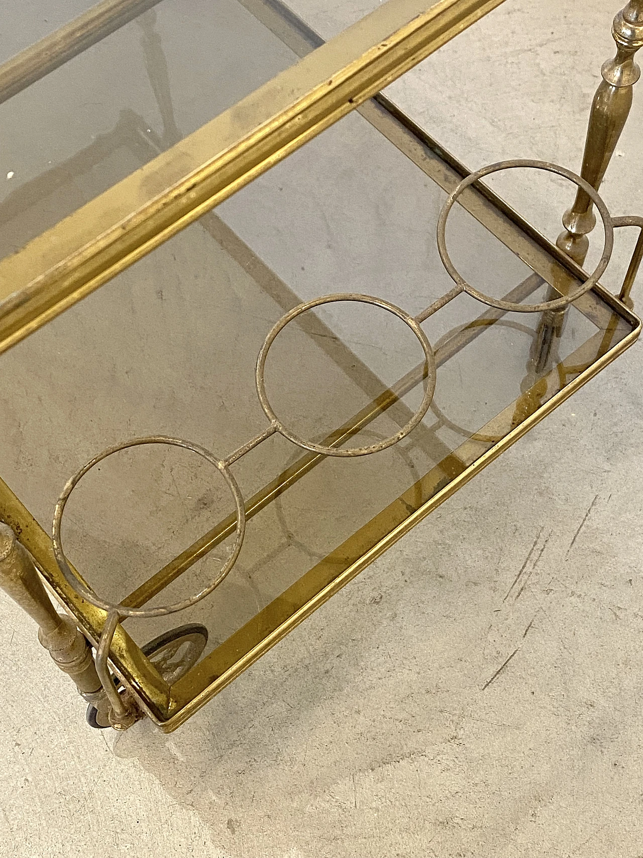 Brass and glass bar cart, 1960s 8