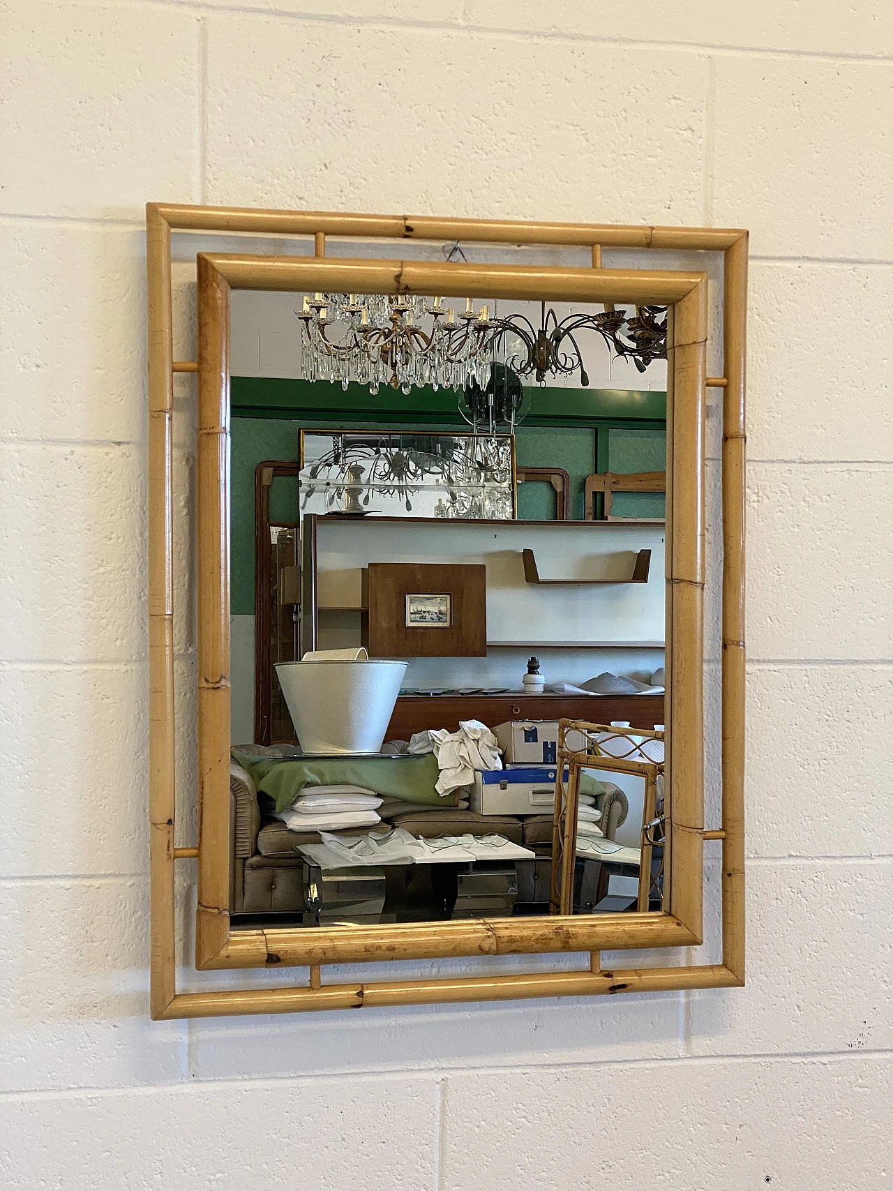 Specchio con cornice in bambù, anni '60 4