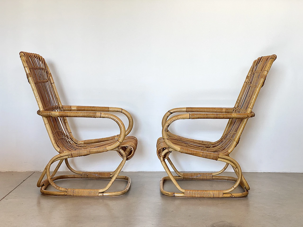 Pair of bamboo armchairs, 1970s 1