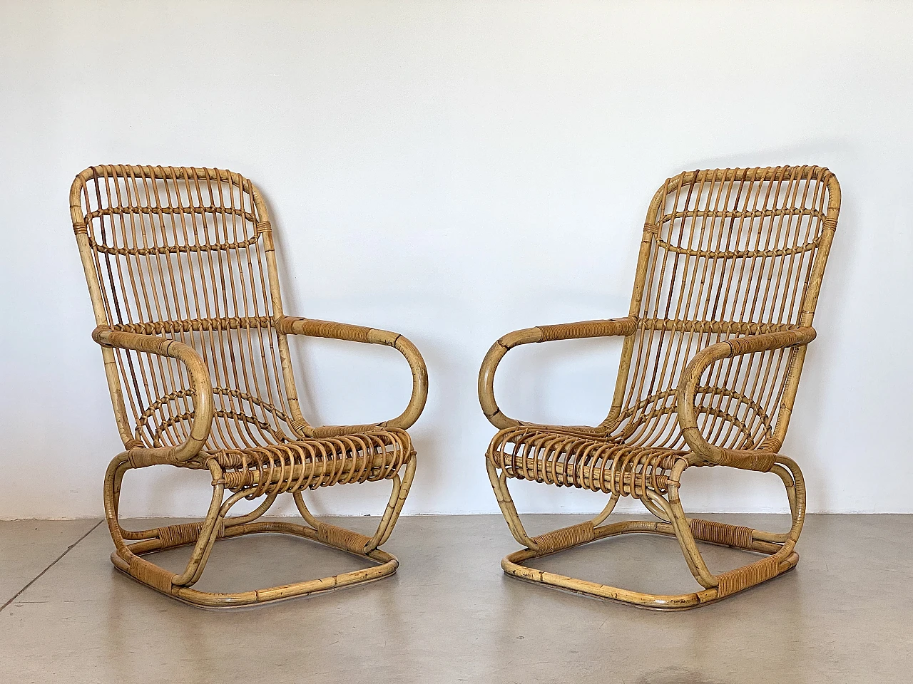 Pair of bamboo armchairs, 1970s 3