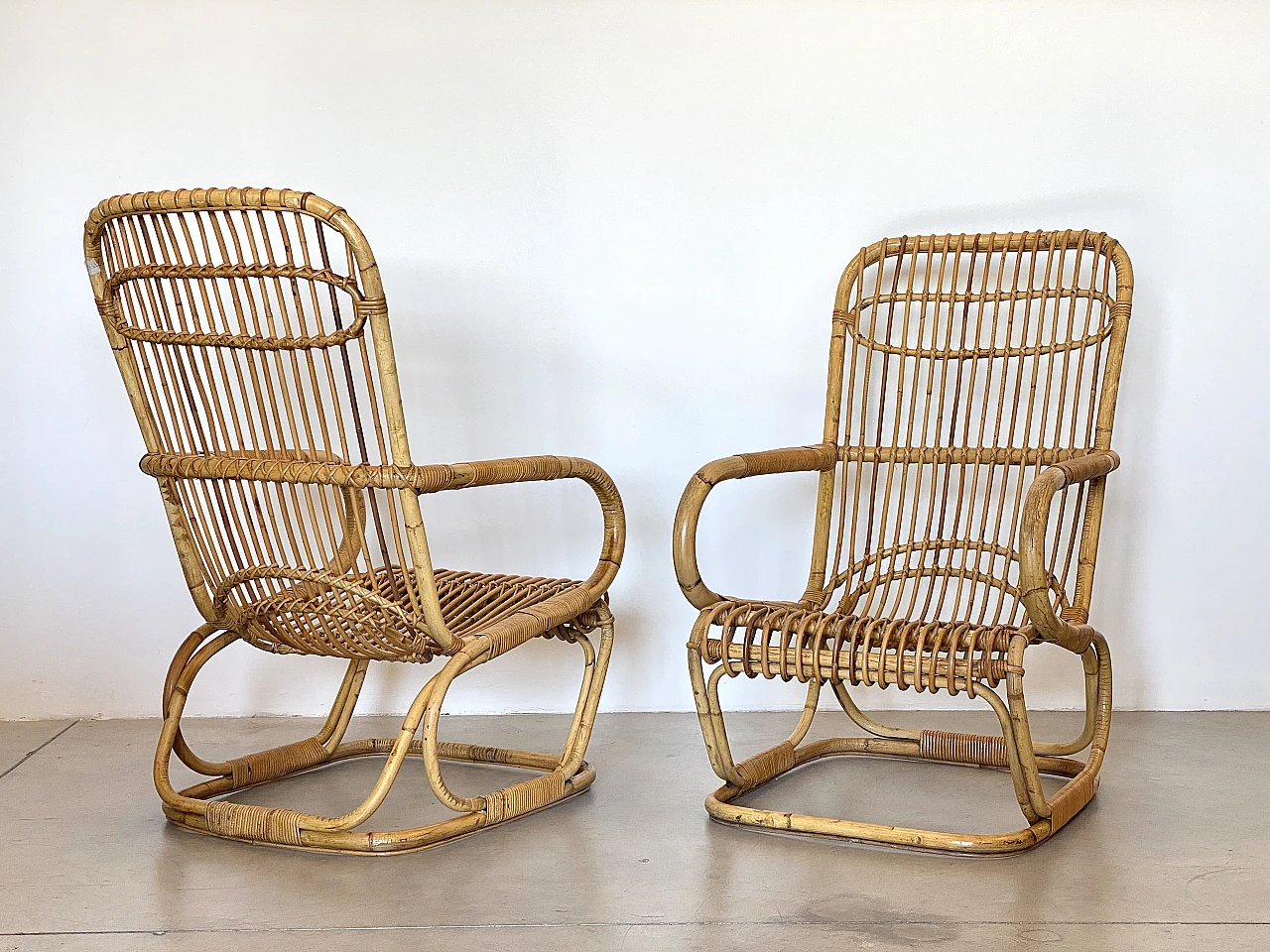 Pair of bamboo armchairs, 1970s 4