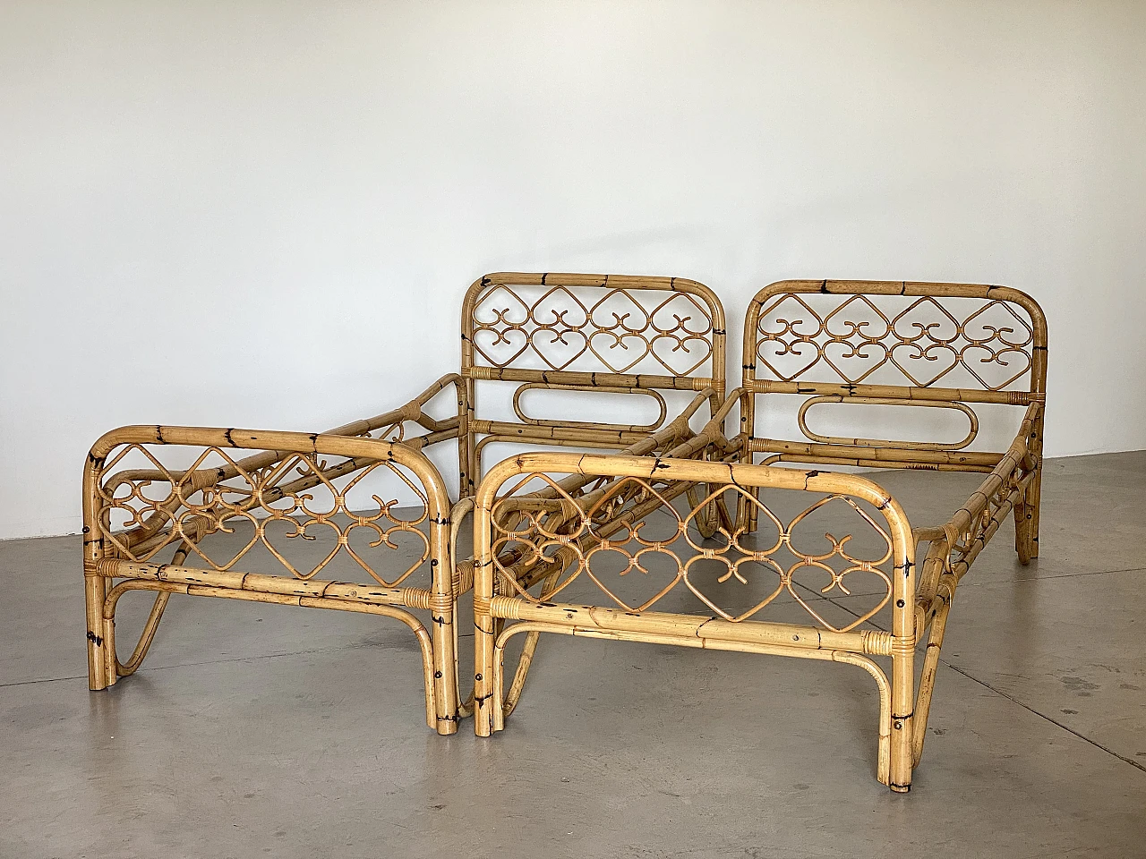 Pair of bamboo single bed frames, 1970s 1