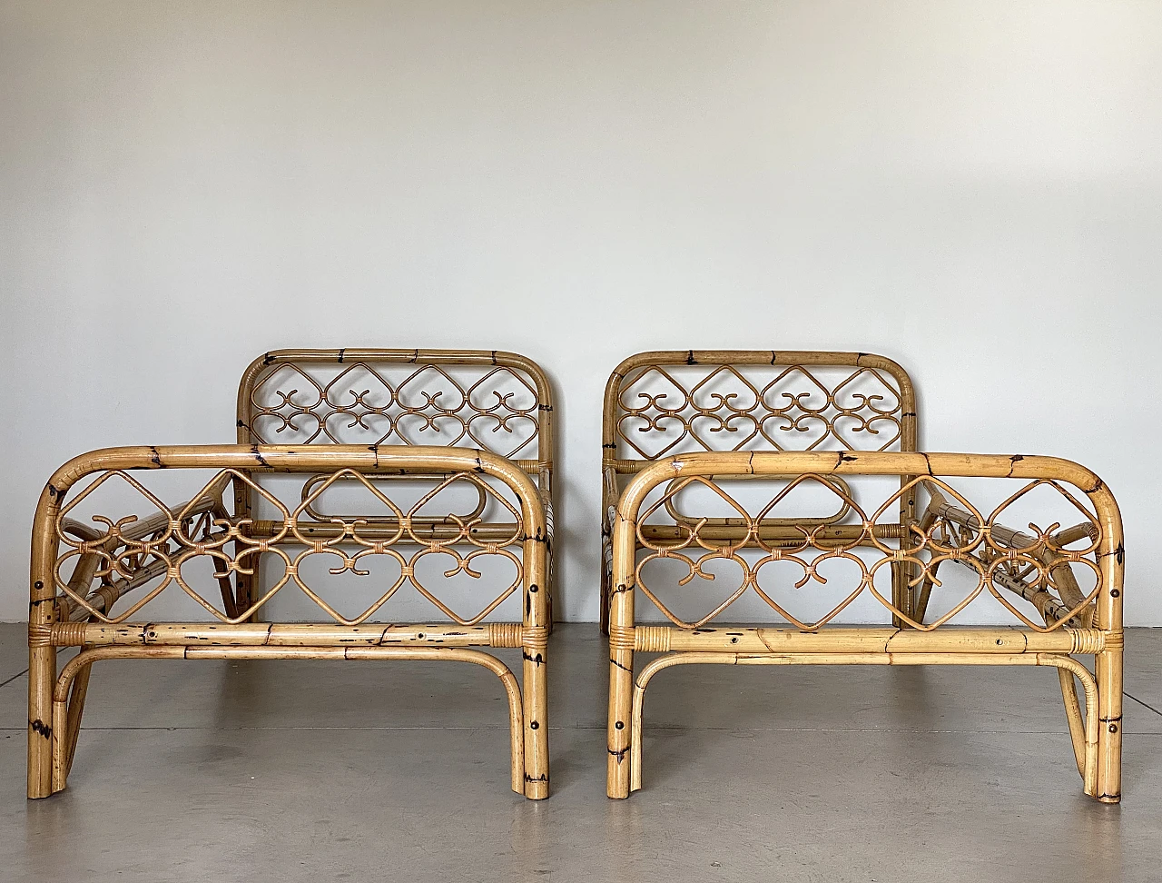 Pair of bamboo single bed frames, 1970s 2