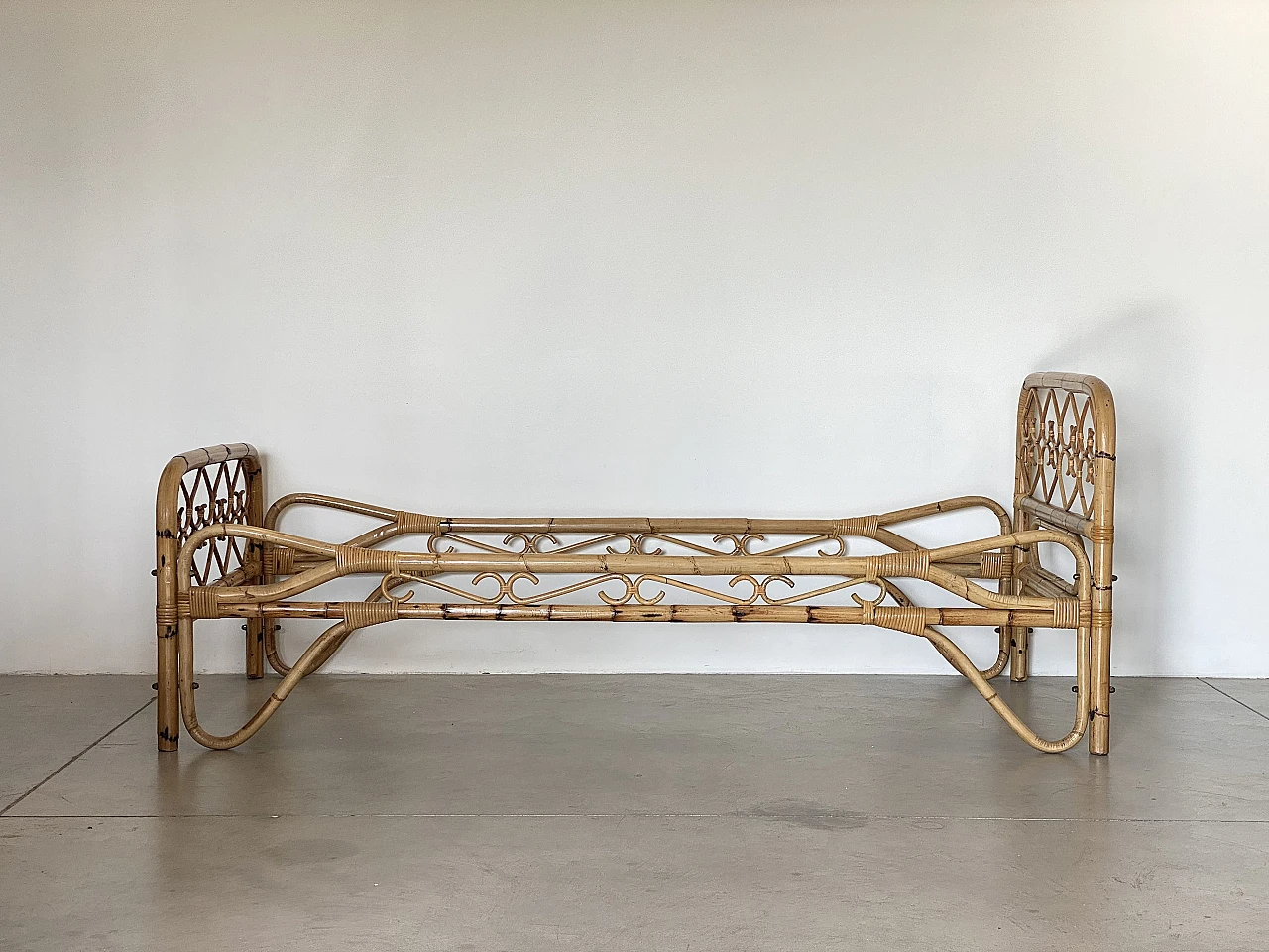 Pair of bamboo single bed frames, 1970s 3