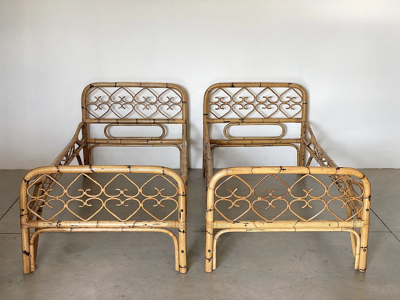 Pair of bamboo single bed frames, 1970s 4