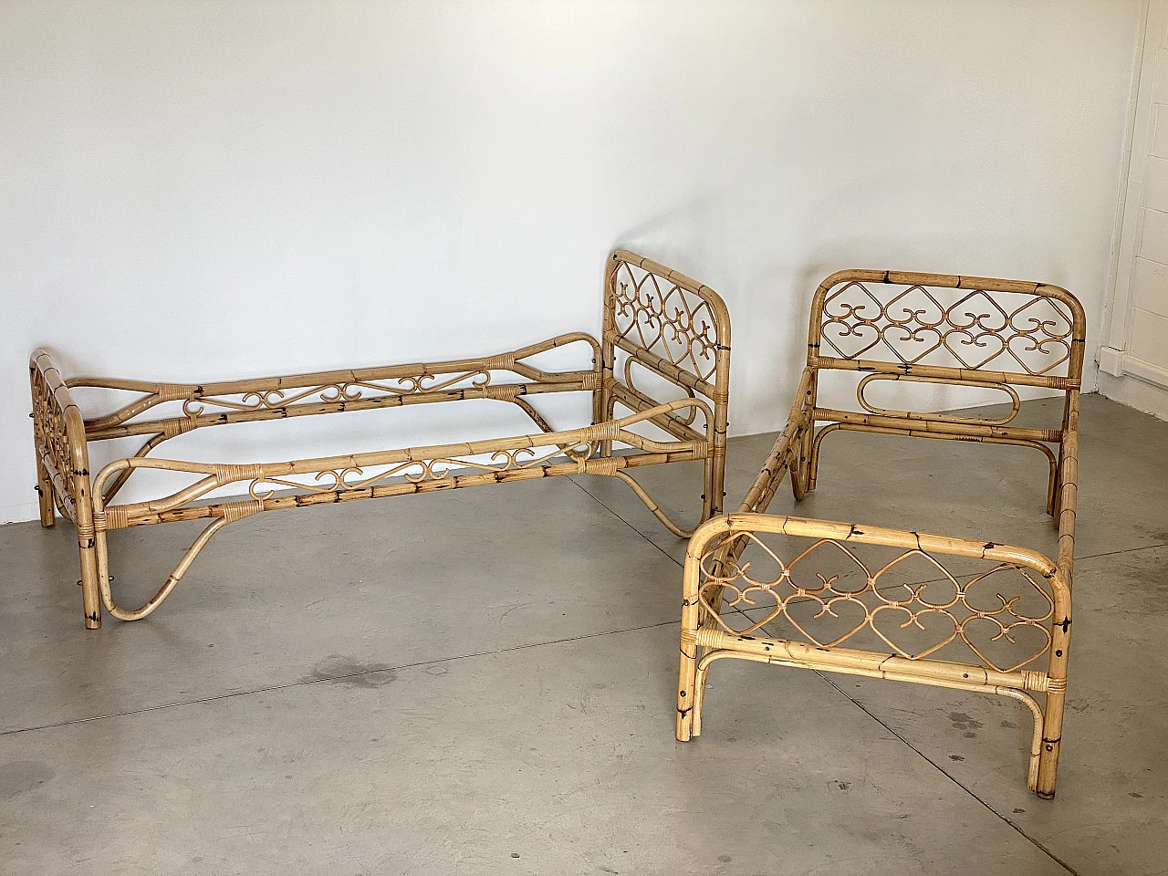 Pair of bamboo single bed frames, 1970s 5