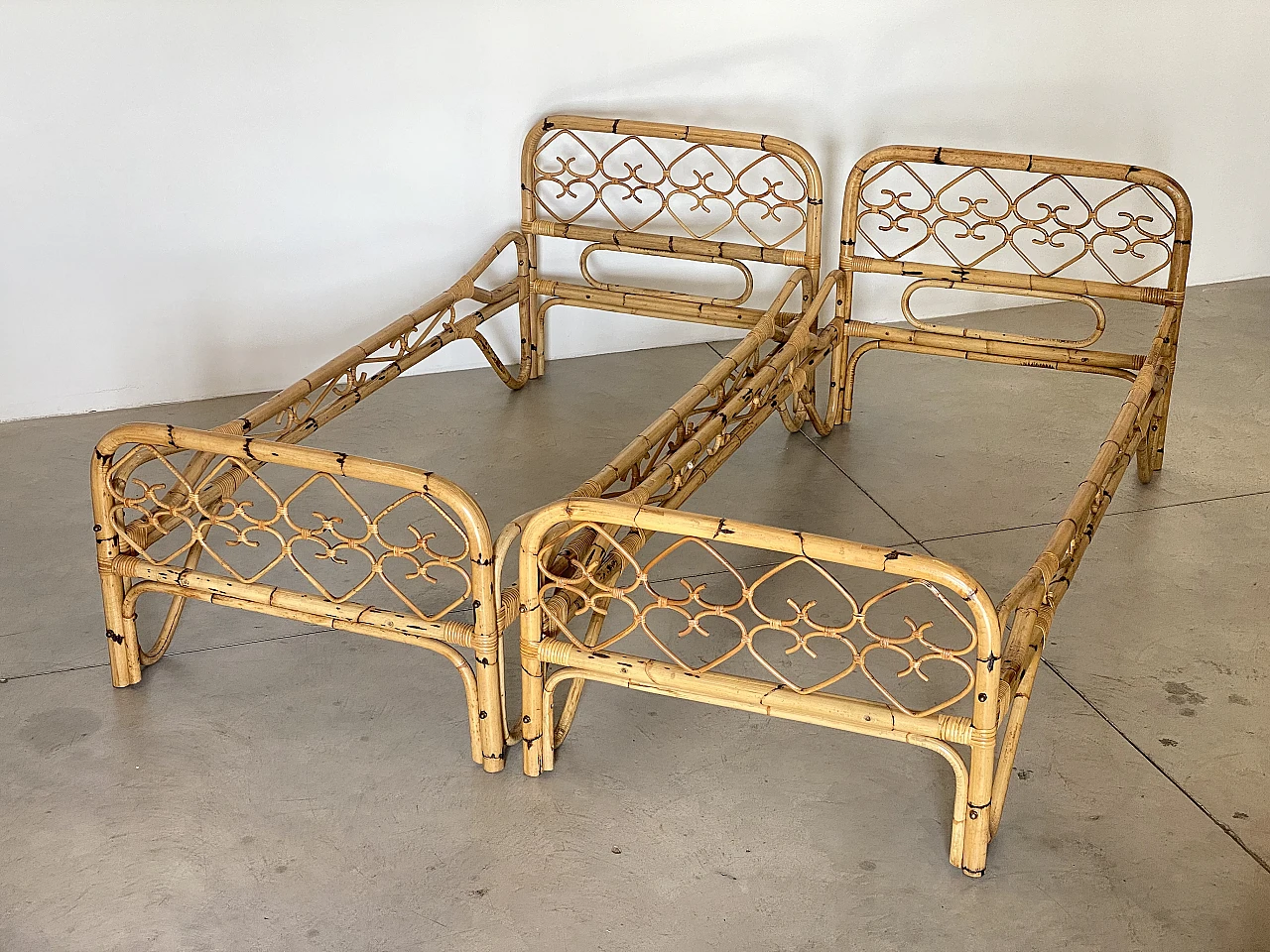 Pair of bamboo single bed frames, 1970s 6
