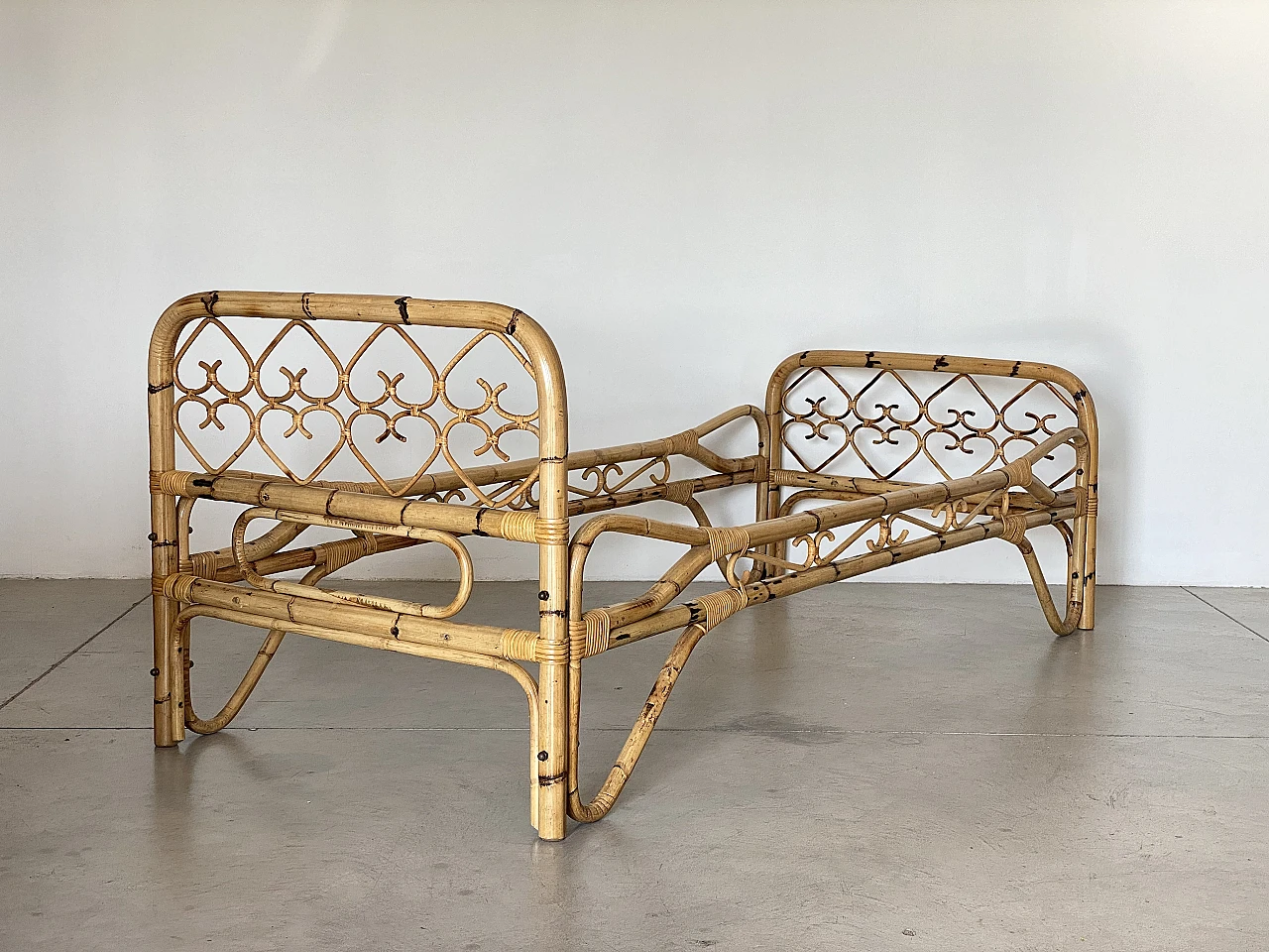 Pair of bamboo single bed frames, 1970s 9