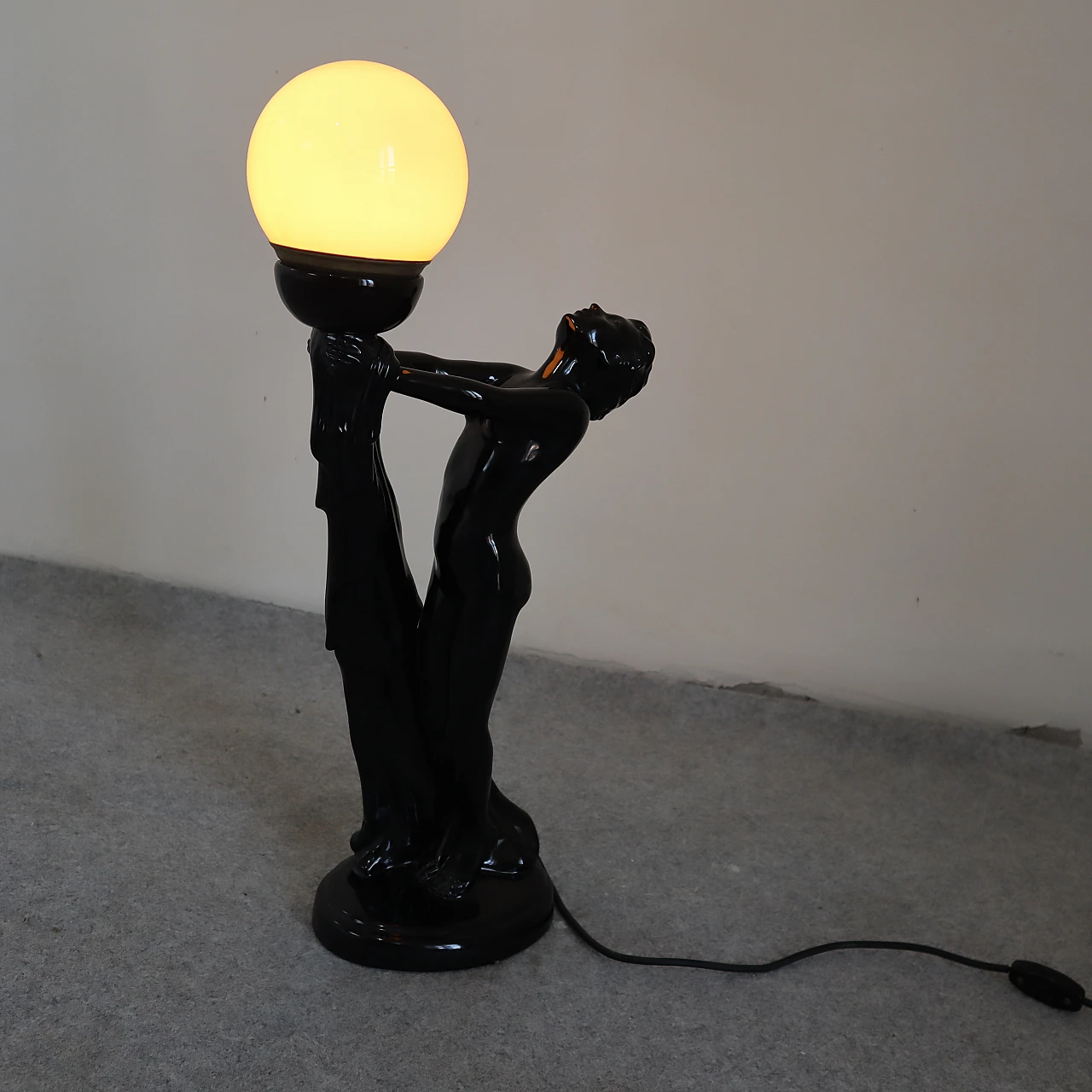 Black porcelain table lamp in Le Verrier's style, 1940s 6