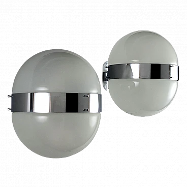 Pair of glass Clio wall light by S. Mazza for Artemide, 1970s
