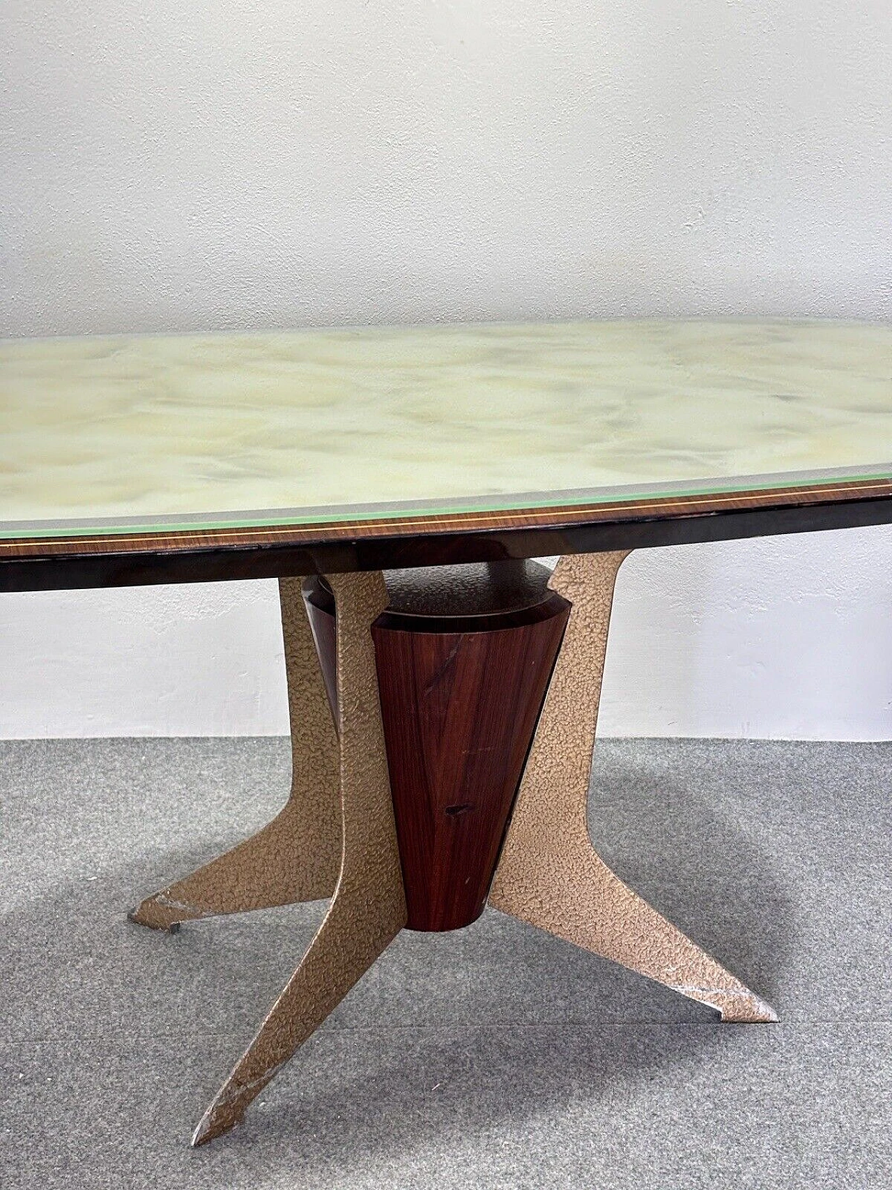 Wood, enameled metal and marbled glass table 2