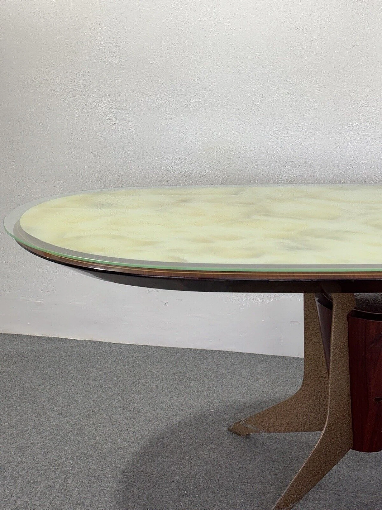 Wood, enameled metal and marbled glass table 4