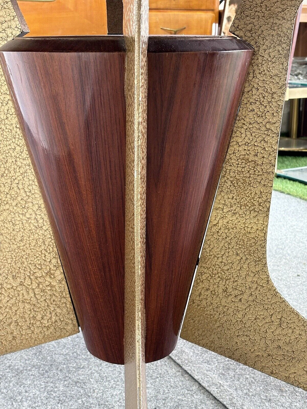 Wood, enameled metal and marbled glass table 8