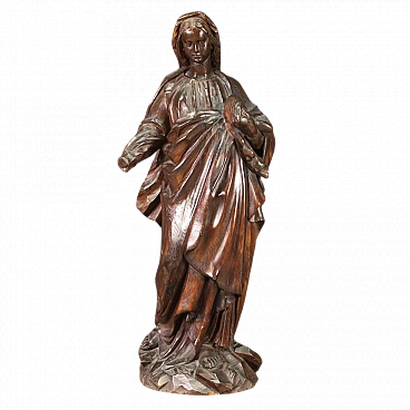 Madonna, mahogany-stained pear wood sculpture, mid-19th century