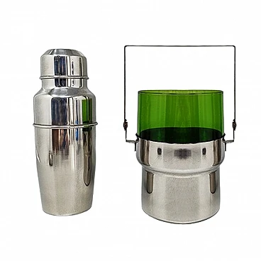 Steel & glass cocktail shaker and ice bucket by Pran, 1970s