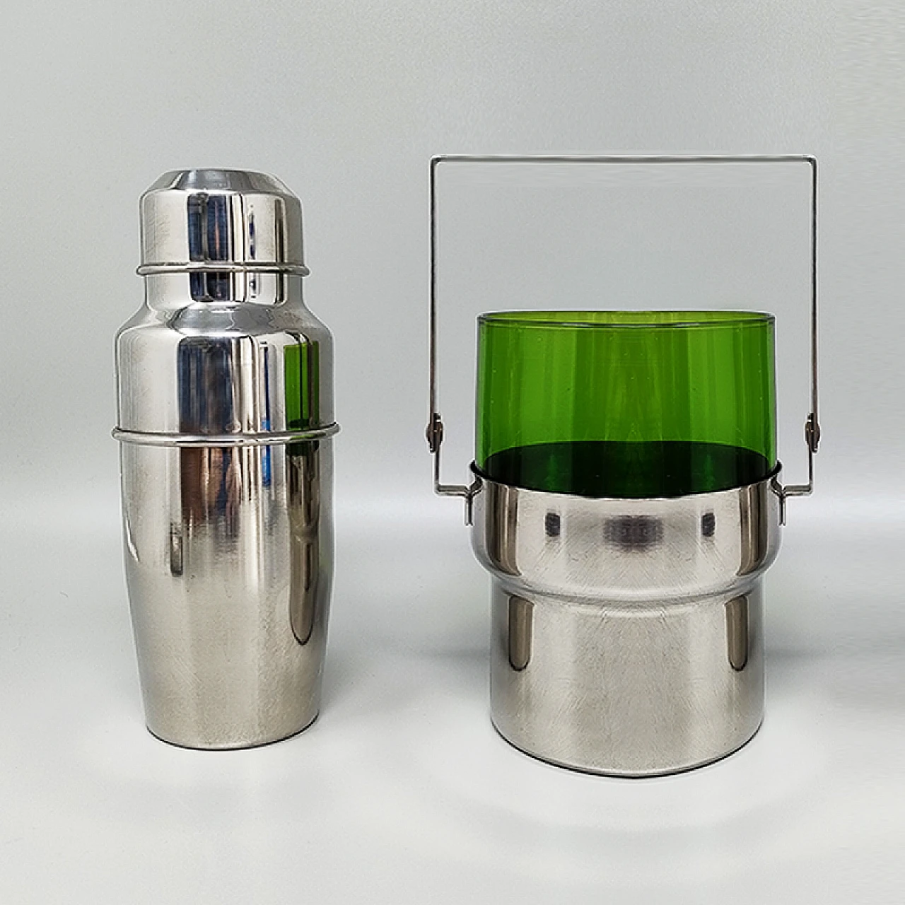 Steel & glass cocktail shaker and ice bucket by Pran, 1970s 2