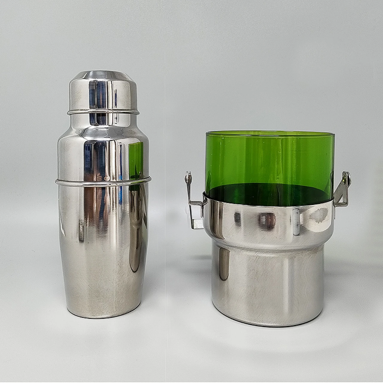 Steel & glass cocktail shaker and ice bucket by Pran, 1970s 3
