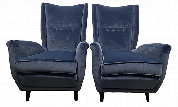 Pair of velvet armchairs by Gio Ponti for ISA Bergamo, 1950s