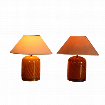 Pair of table lamps in Murano glass by T. Barbi, 1960s