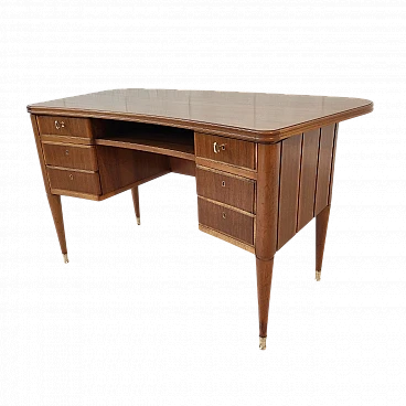 Curved walnut desk with six drawers, 1950s