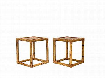Coppia di Tavolini da salotto in bambù, anni '70