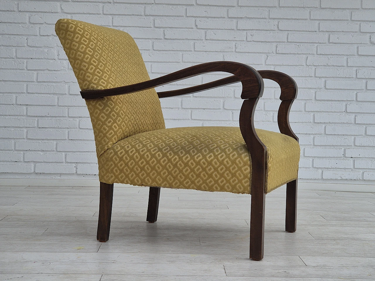 Danish fabric and beech armchair, 1950s 1
