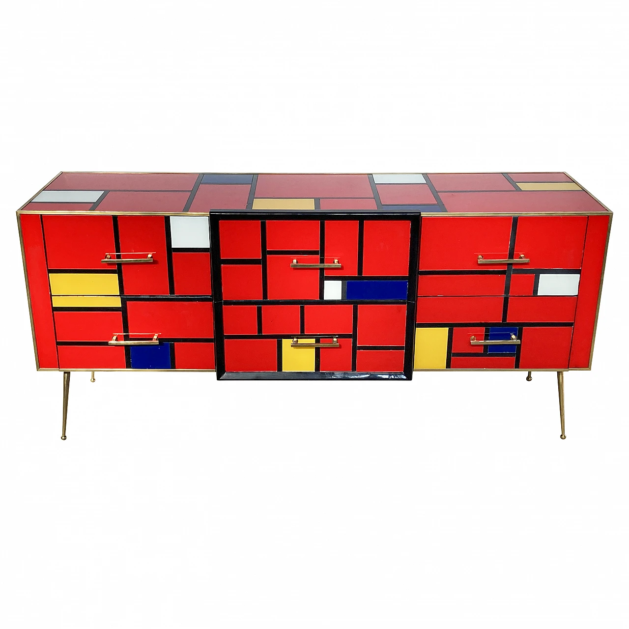 Murano glass and brass chest of drawers, 1980s 1