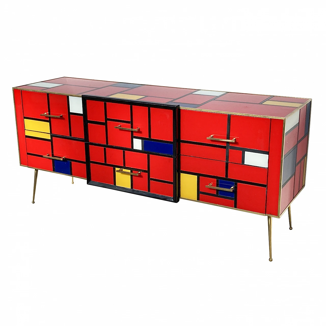 Murano glass and brass chest of drawers, 1980s 2