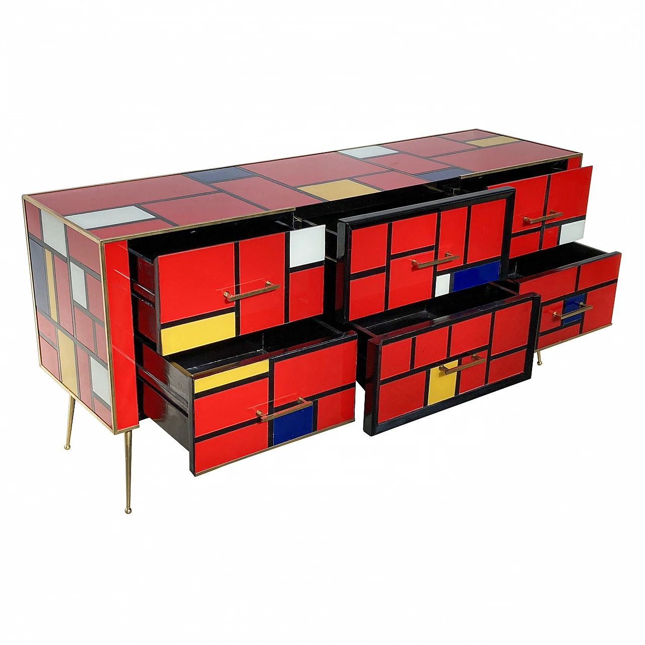 Murano glass and brass chest of drawers, 1980s 5