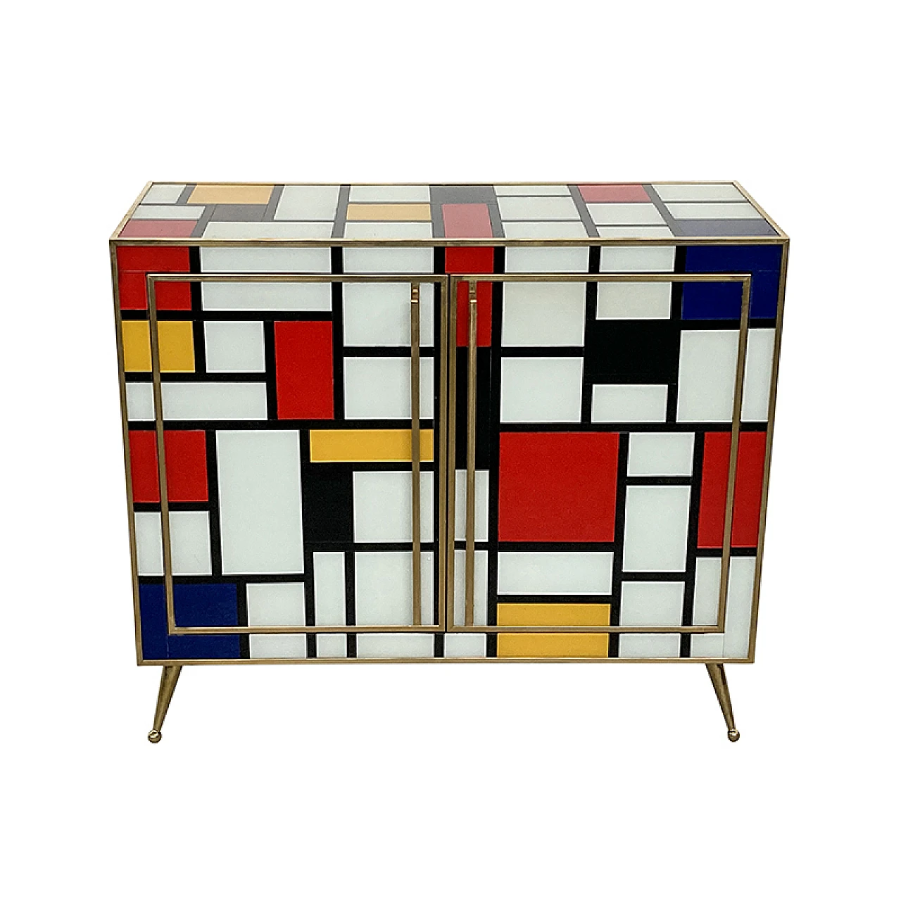 Two-door sideboard in multicoloured Murano glass, 1980s 1